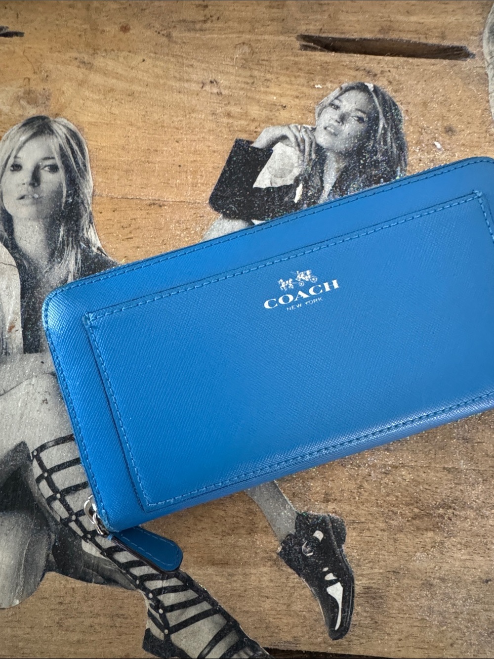 Coach Bright Blue Zip-Around Leather Wallet